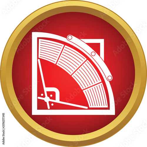 Baseball field and stadium seating diagram in a red circle creating an interface icon