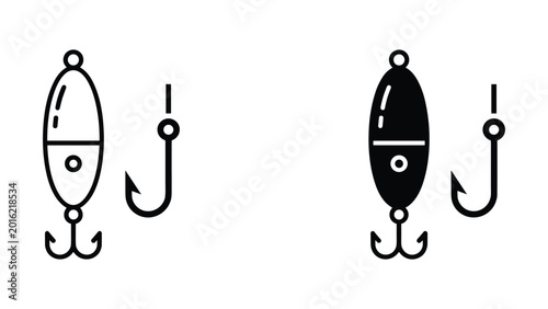 Tableau sur toile Fishing lure icons black and white