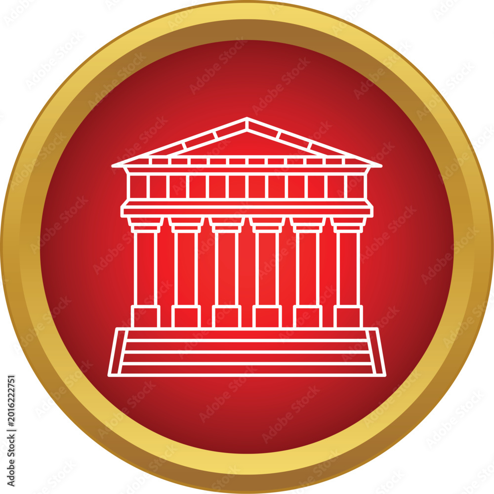 Fototapeta premium Ancient architectural landmark featuring columns within a stylized red and gold circular frame