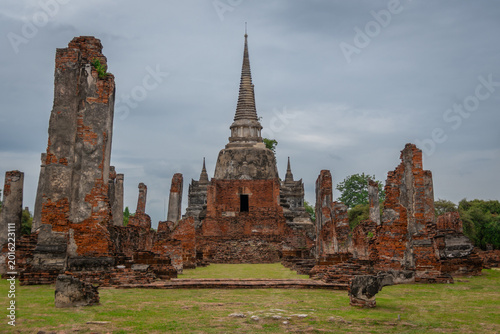 Photography View of Wat Phra Si Samphet, a temple in the city of Ayuthaya, Thailand