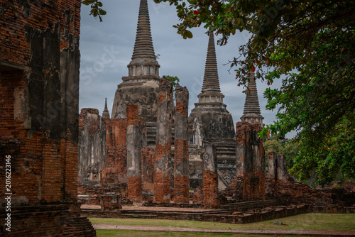 Photography View of Wat Phra Si Samphet, a temple in the city of Ayuthaya, Thailand