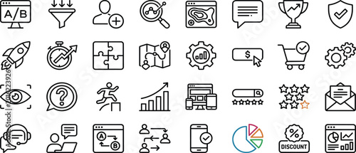 Business Marketing Icon Set With Analytics Strategy Sales Growth And Customer Engagement Symbols For Interface Design