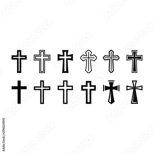 Set of Christian Cross Icons Isolated on White Background for Religious and Spiritual Designs