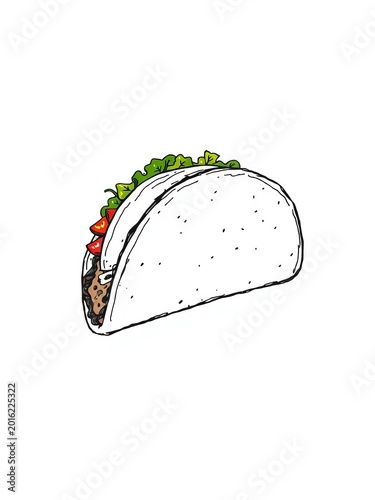 A hand-drawn sketch of a taco, emphasizing its structure and the layers of fillings with expressive lines,  creative,  hand-drawn