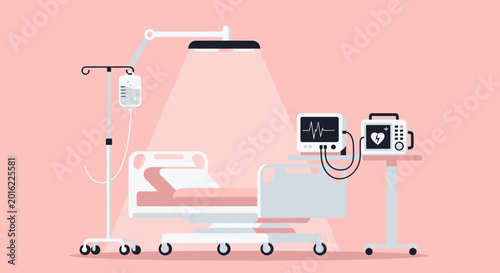 Hospital Room Depiction Illustrating Medical Equipment and Inpatient Care Processes