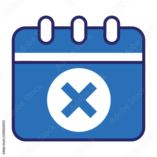 Blue Calendar Icon With A Large White X Mark Symbol Representing A Cancelled Date Or Appointment