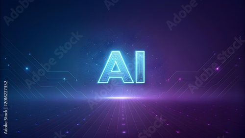 Abstract AI neon sign glowing in digital futuristic cyberpunk environment with artificial intelligence technology futuristic cyberpunk abstract background illumination innovation connection