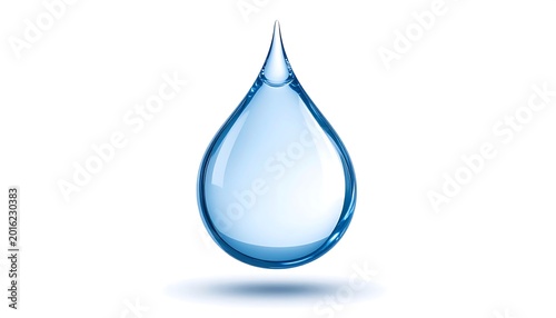 A single, light-blue water droplet.  Isolated on white