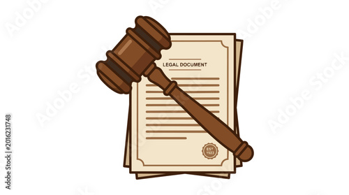 This image portrays the essential tools of justice featuring a wooden gavel resting upon a stack of important legal documents symbolizing legal proceedings judgments and agreements within the
