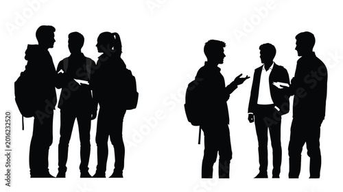 group of students with backpacks black silhouette