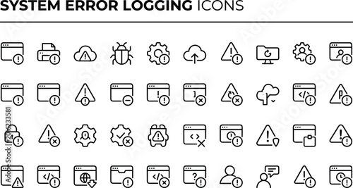 Schilderij op canvas System error logging outline icon set with debugging alerts monitoring diagnosti