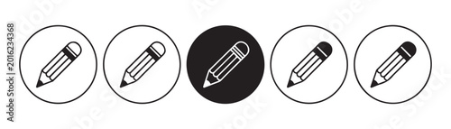 Quadro em tela Set of diagonal pencil icons enclosed in circular shapes for UI design web graphics and academic applications