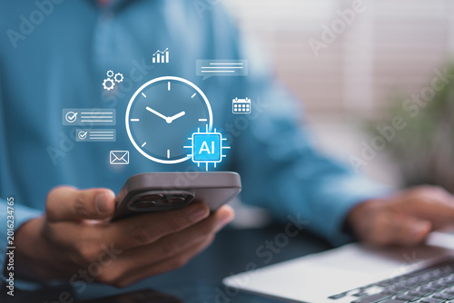 AI Calendar and Time Management Assistant for Smart Scheduling Task Planning Workflow Automation Mobile Productivity Reminder Notifications and Business Organization Technology Interface