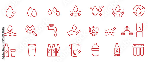 Canvastavla Water drop outline icons set for nature weather forecast and liquid purity conce