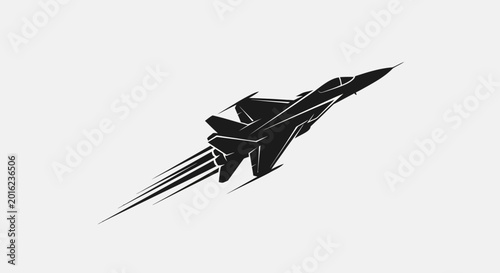 Photos A sleek fighter jet soars through the sky with motion lines behind it