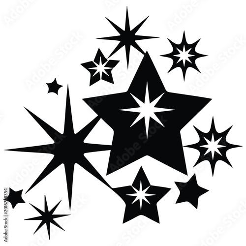 Starry cluster celestial burst vector silhouette illustration line art cosmic design.
