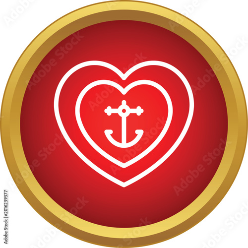 Photos Red circular button showing a white outline heart containing an anchor
