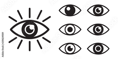 Bild auf Leinwand Set of black eye icons, different shapes, simple vector illustrations for vision and sight concepts