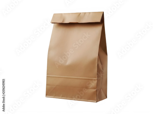 Brown paper bag for food or shopping isolated on transparent background, png image