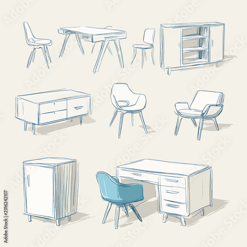 Furniture pieces for home office setup.