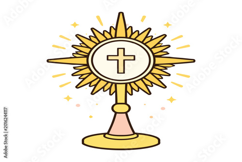 Foto Golden monstrance with a cross for catholic eucharistic adoration worship