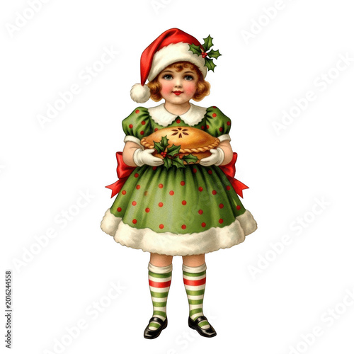 Young girl in festive christmas attire isolated on transparent background