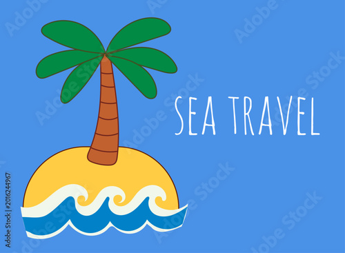 Cartoon Palm Tree. Hand Drawn Isolated on Background. Tropical Exotic Plant. Summer Coastal Beach Travel Them. Nostalgic 90s Vibes. 