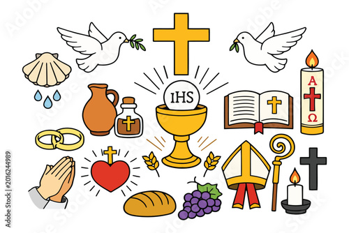 Photos Set of christian religious symbols and icons for church and worship design