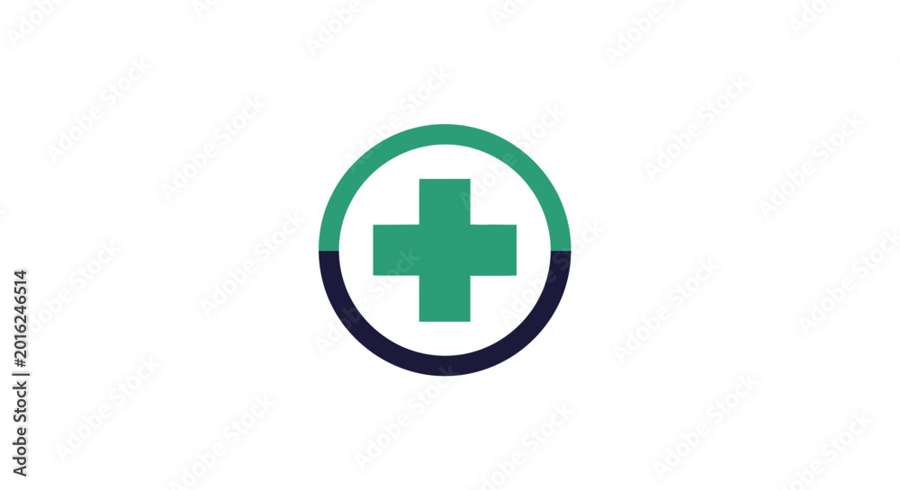 Fototapeta premium Green cross symbol on white background.
