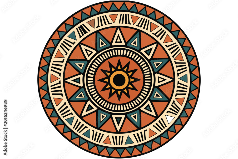 Obraz premium Colorful circular tribal mandala design with geometric patterns