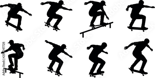 Photos Skateboarder silhouette collection dynamic action poses for extreme sports graph