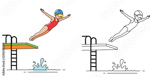 Tableau sur toile Female swimmer diving off a springboard into water
