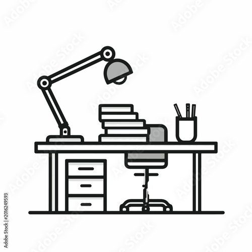Desk lamp on office workspace.