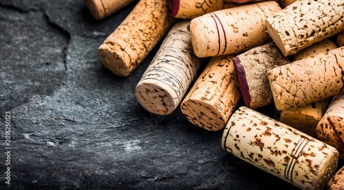 Wine corks on dark background creating textures