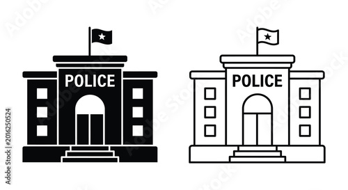 Konstfotografi Police station building icon black and white silhouette