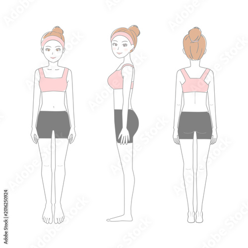 スポーツウェアを着た女性の全身イラスト