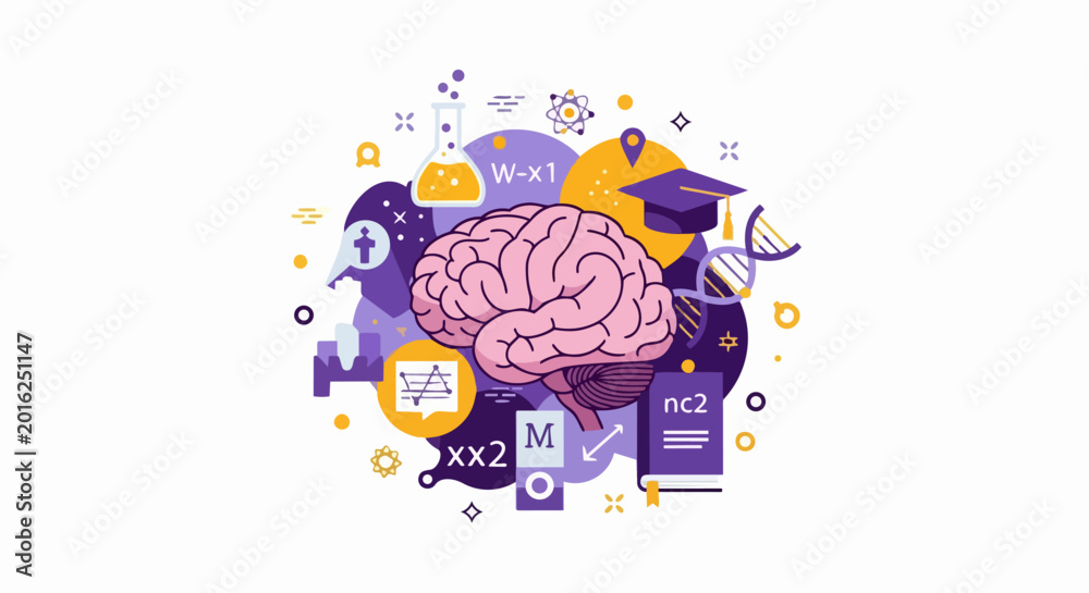 Fototapeta premium Human Brain Illustration for Education, Science, and Knowledge Concept - Flat Vector Graphic