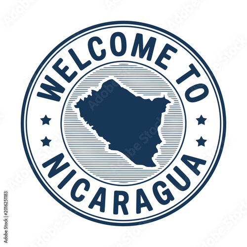 Welcome to Nicaragua travel stamp with map and stars symbol  tourism icon
