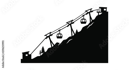 Foto Aerial tramway on a mountainside black silhouette