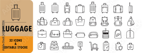 Set of luggage line icons