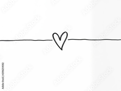 Minimalist black heart doodle on white line strip, a delicate hand-drawn Valentine symbol,  handdrawn,  studio