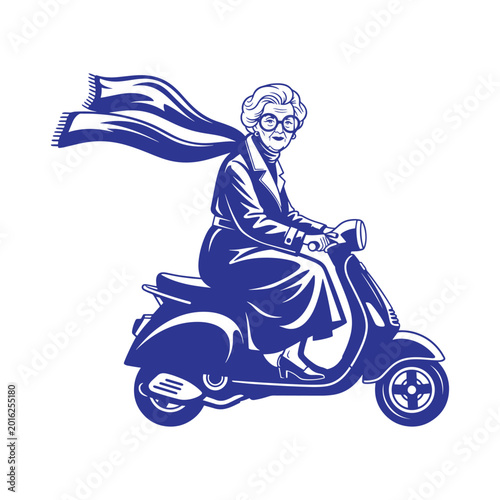 Stylish Grandma Riding Scooter Illustration