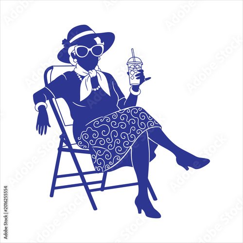 Stylish Senior Woman Relaxing With Cold Drink Illustration