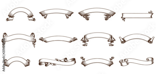 Foto Vintage ribbon banner set with hand drawn scroll elements for decorative design