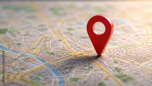 Red Location Pin on City Map Navigation Concept