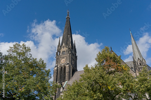 Fotografi spire of the  Suedstern protestant church in gothic revival style
