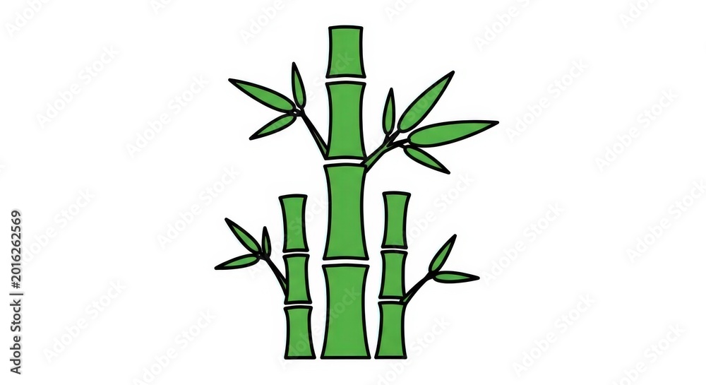 Fototapeta premium Stylized illustration of green bamboo stalks with leaves on a white background.
