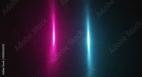 Dual neon vertical light streaks glowing with a cinematic flare against a dark moody background.