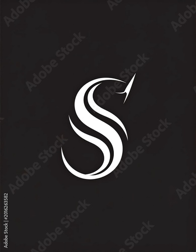 Stylized Letter Vector Graphic With White Flowing Curves And Sharp Pointed Ends Centered On A Solid Black Background For Corporate Branding Identity