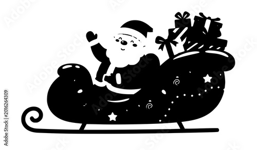 Canvastavla Cute Santa Claus in Christmas sledge vector illustration playful holiday charact